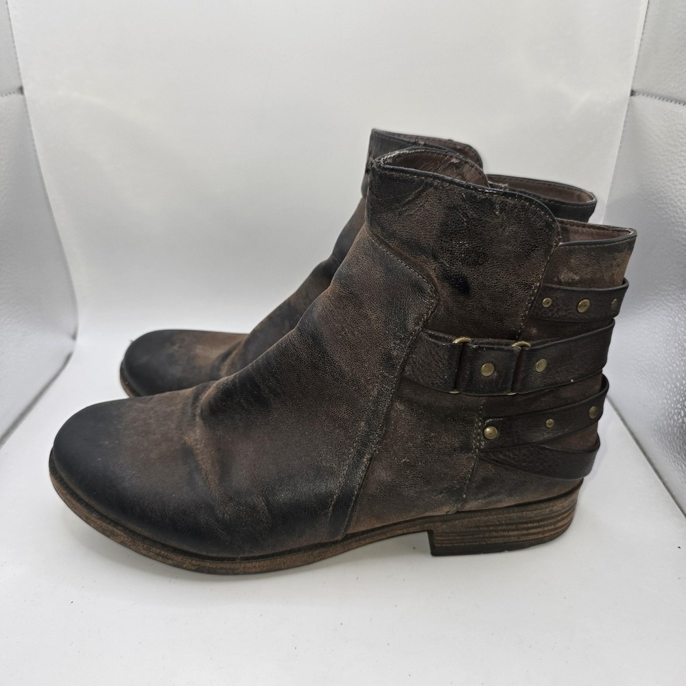 Sonoma Boots Womens Size 9.5 40.5 Brown Ankle Zip Strappy Stud Booties Low Heel